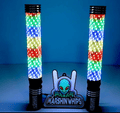 Two LED whips with colorful lights and a 'Marshin Whips' logo in the background.