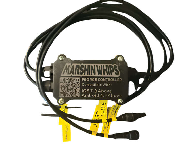 Marshin Whips PRO RGB controller with cables on a dark background