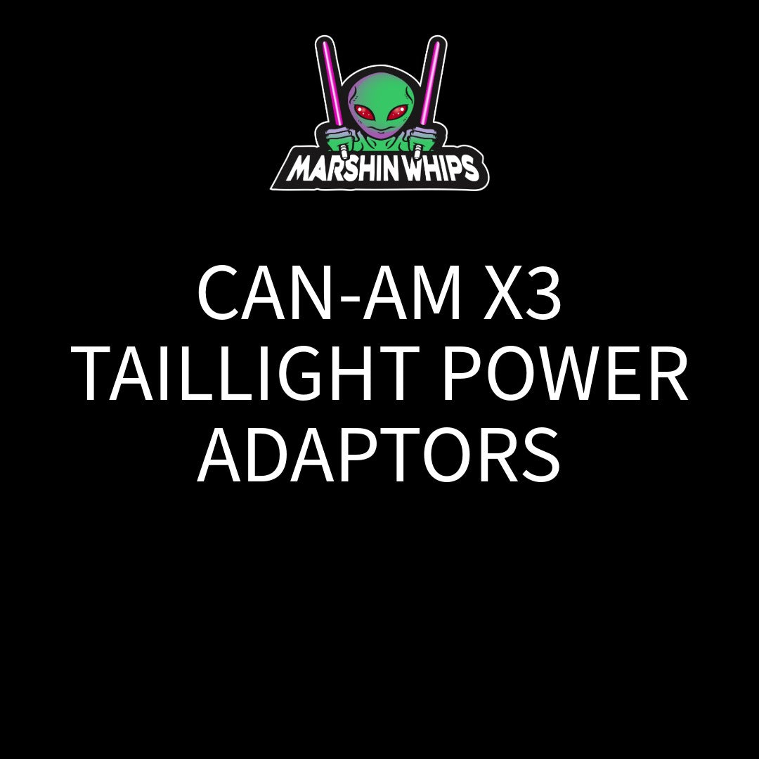 Advertisement for Marshin Whips CAN-AM X3 taillight power adaptors on a black background.