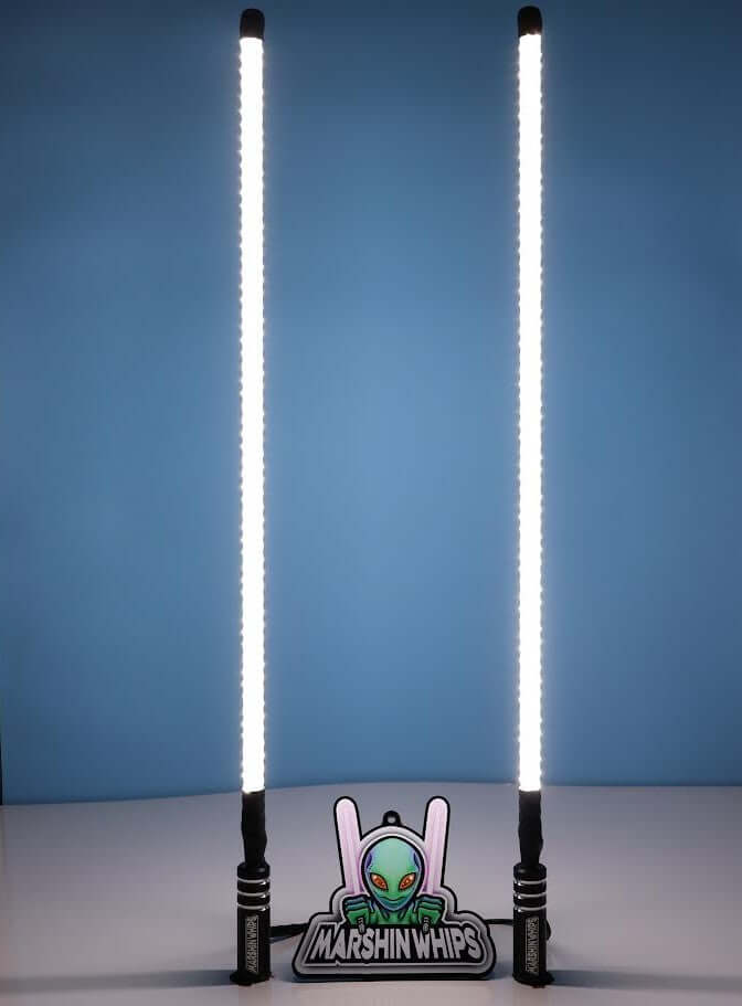 Two Marshin Whips lighted whips with a blue background
